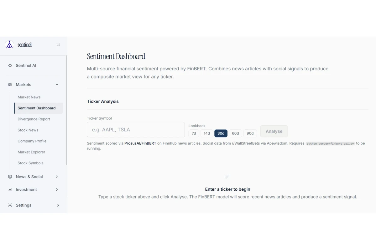 Screenshot of the Sentinel sentiment dashboard
